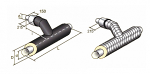 Тройниковое ответвление в ППУ изоляции с металлической заглушкой изоляции 45x38 мм