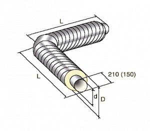 Отвод в ППУ изоляции стандартный в оболочке из оцинкованной стали, 530 мм