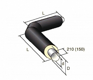 Отвод в ППУ изоляции укороченный в полиэтиленовой оболочке, 32 мм