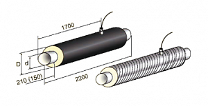 Элемент трубопровода в ППУ изоляции длиной 2.2 м с 5-ти жильным кабелем вывода, 159 мм