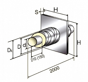 Неподвижная опора в ППУ изоляции в оцинкованной оболочке, стандартная, 32 мм